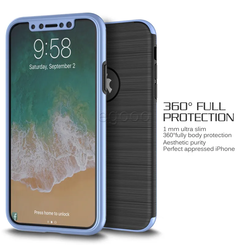 360 Full Protection Case Brush Hard PC Mobiltelefon Lyxkåpa med spegel för iPhone X 8 7 6 6s plus 5 5S Samsung Not 8 S8 S7 Edge Plus J7