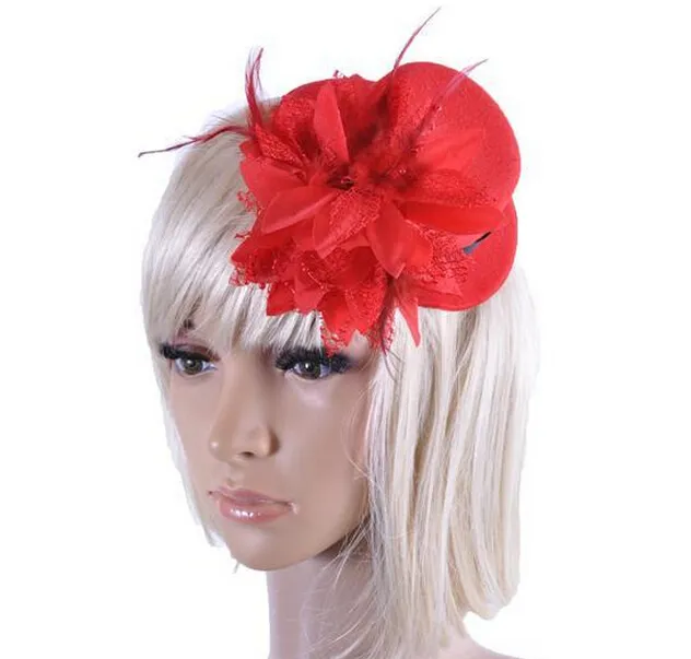 Fashion Lady's Mini Hat Hair Clip Feather Rose Top Cap Lace fascinator Costume Accessory The bride headdress Plumed Hat 