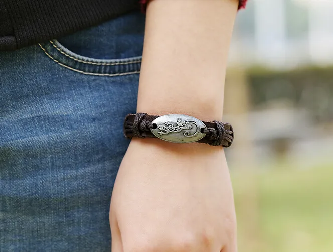 2015 nieuwste versie punk stijl 100% lederen armband handgemaakte legering mannen gekko touw verstelbare armband / 