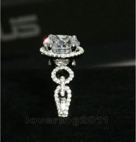 Brand New Prong impostazione Round Cut 8mm 2CT topazio bianco Diamonique 10KT oro bianco riempito Simultaed Diamond Women Wedding Ring regalo Sz 5-11