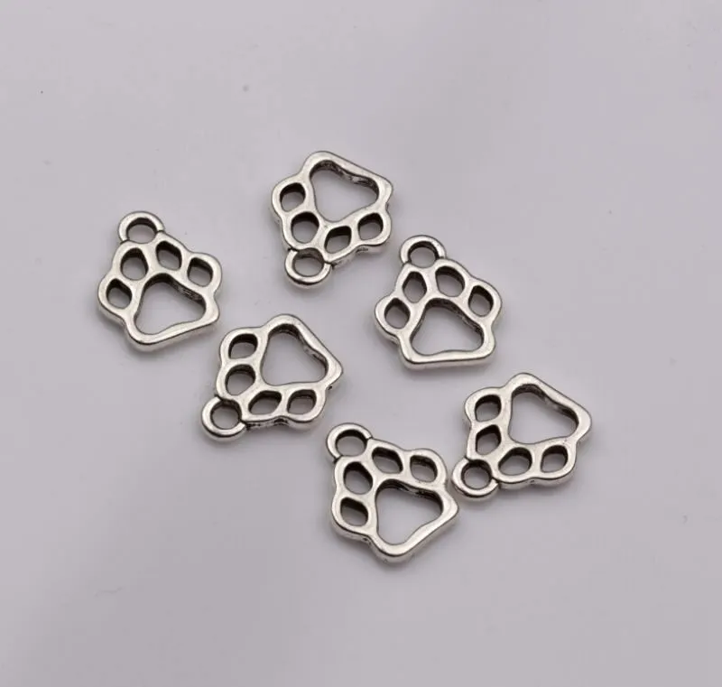 Alloy Hollow Dog Paw Charm Pendant For Jewelry Making Bracelet Necklace DIY Accessories 11x13mm Antique Silver 
