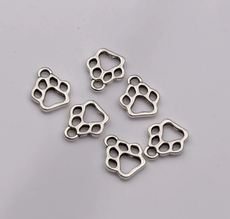 Alloy Hollow Dog Paw Charm Pendant For Jewelry Making Bracelet Necklace DIY Accessories 11x13mm Antique Silver