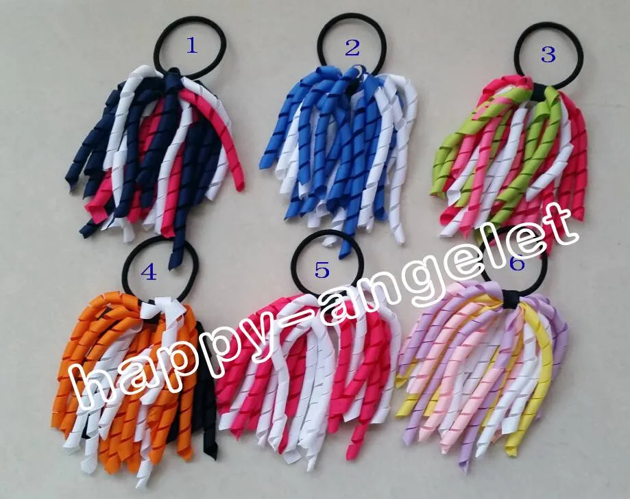 Hair band Baby Girl korker Ponytail Holders various color Corker Curl Tassel Ribbons streamers Hair Bows with elastic hair ties ro8411539