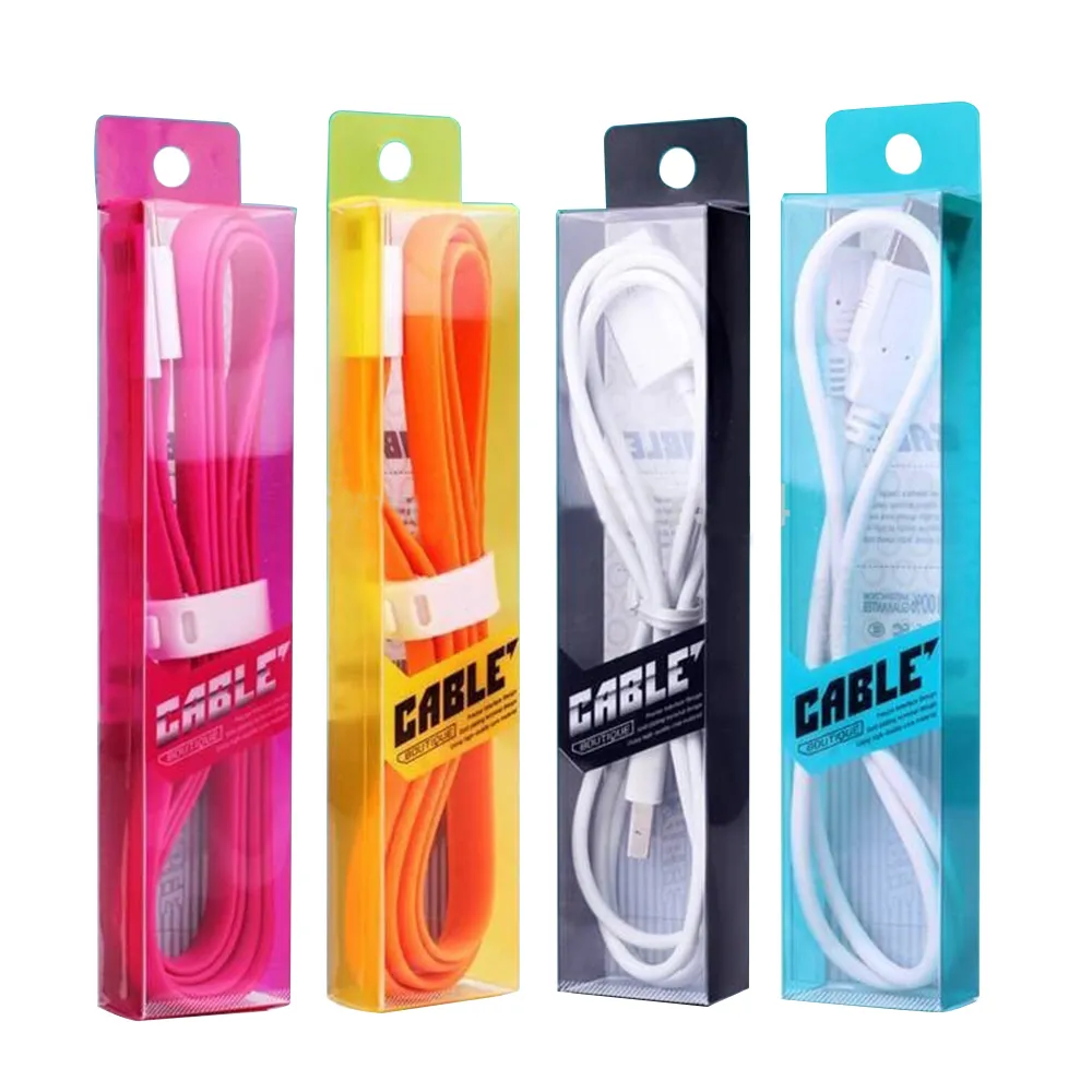 Wholesale 300pcs/lot Blister Clear PVC Retail Packaging Bag / Packages Box For 1 meter Charging Cable USB cable, 4 color