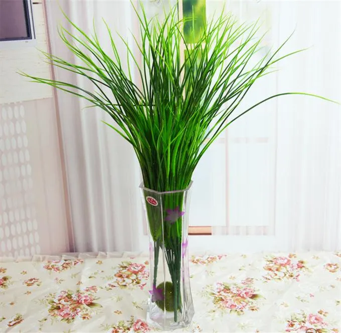 Plantes vertes artificielles de 50cm de longueur, Simulation d'herbe de printemps en plastique, herbes plates verticales vertes, 7 tiges pour la décoration de la maison