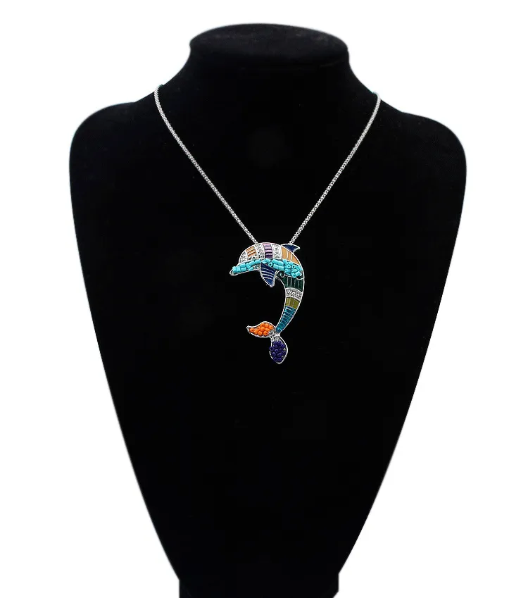 Nieuwe Punk Style 18kgp / 925 Silver LifeFe Drip Rainbowful Stoute Dolphin Shape Sieraden Set Legering Ketting Oorbellen Accessoires Voor Vrouwen