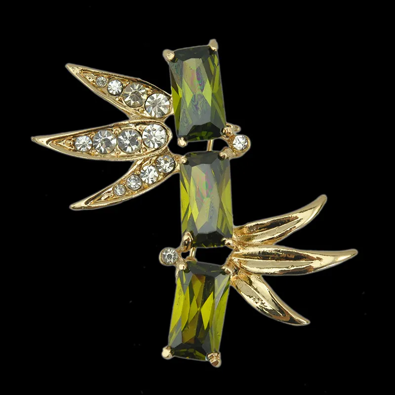 Romantique bambou broche plaqué or Bijoux pour femmes émeraude cristal broche broches mode écharpe Bijoux accessoires