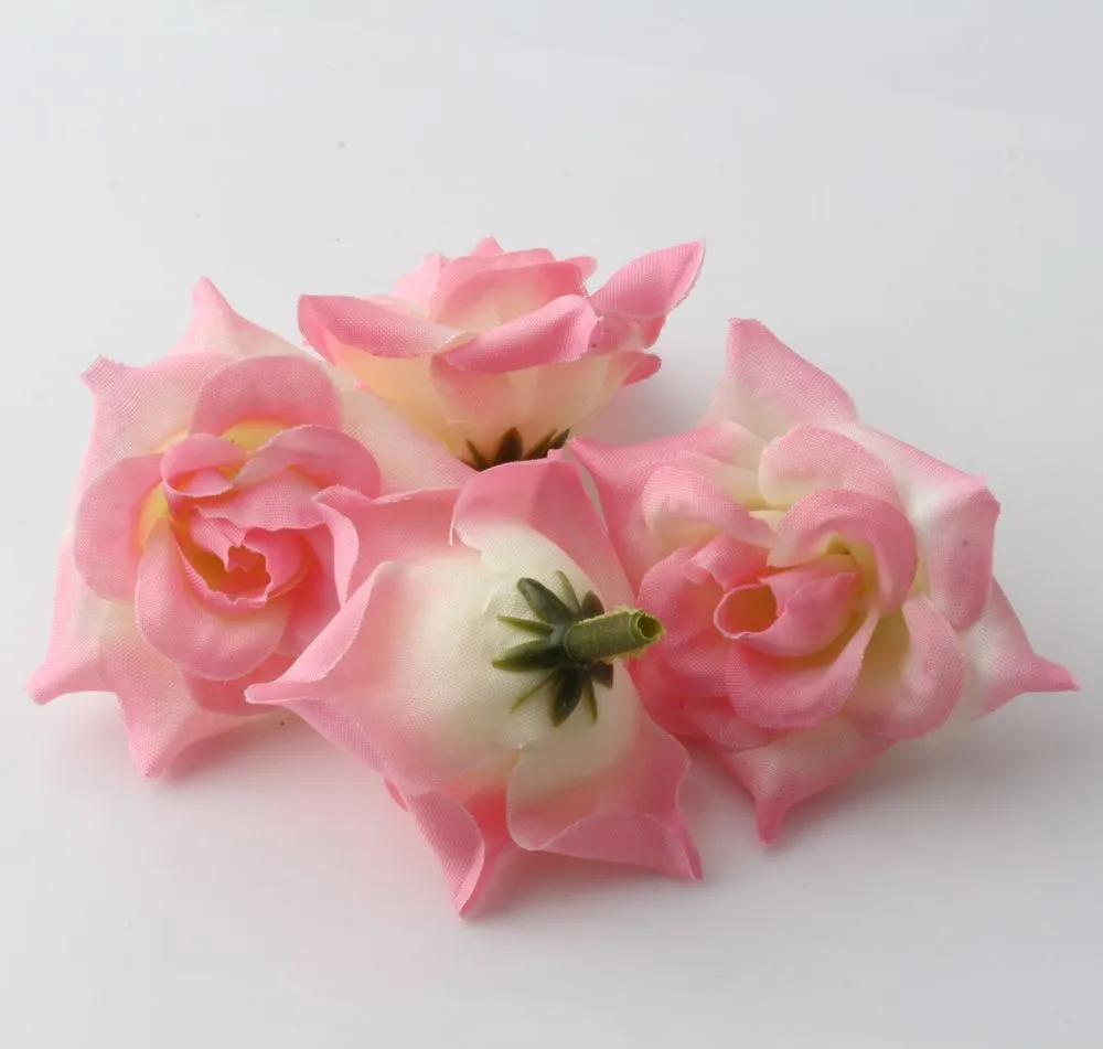 뜨거운! 300pcs 핑크 장미 꽃 머리 인공 꽃 웨딩 장식 꽃 5cm