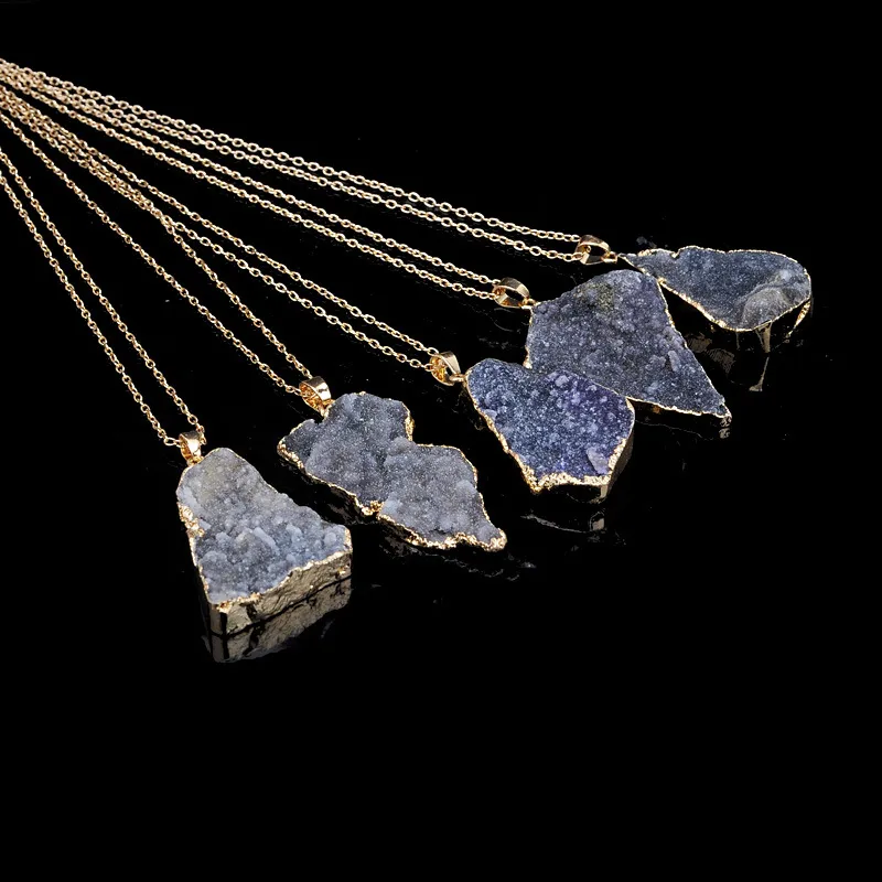 Горячие продажи Нерегулярные ожерелья из натурального камня кварц Druzy Crystal Healing Point Chakra Bead Gemstone Pendant Для женщин Модные украшения оптом
