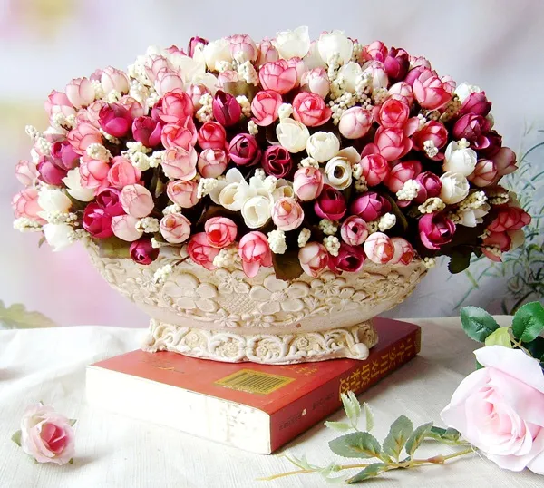 Wholesale-秋15ヘッズ/ブーケ小さな芽バラrose rave ress hractの花シルクバラの装飾的な花の家の装飾