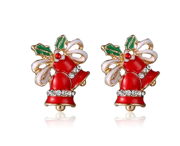 Christmas Bells Stud Earrings Korea Fashion Exquisite Diamond Rhinestone Stud 18mm 5g Christmas Gift White Red Color