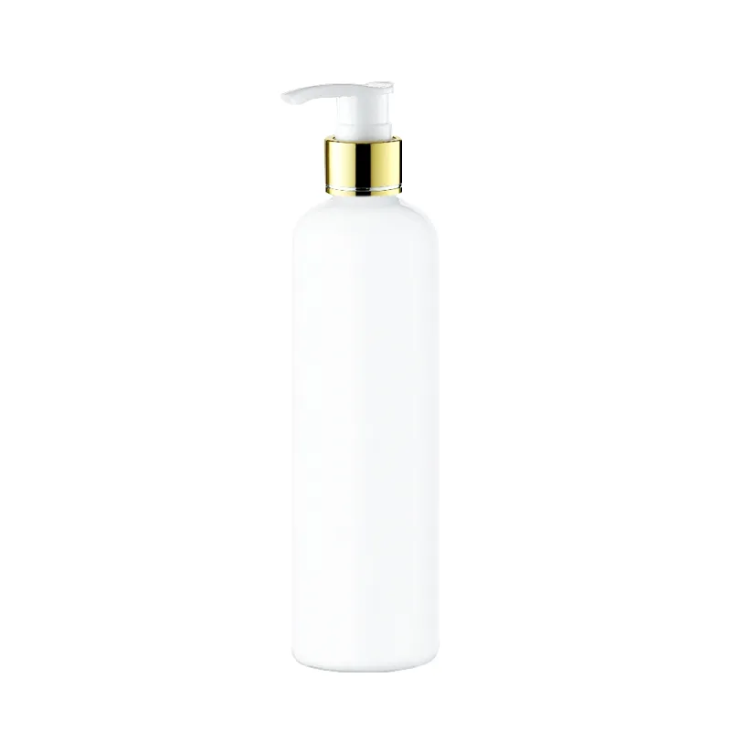 20 Stück 300 ml leere Lotion-Goldkragen-Pumpe, weiße Flasche, PET-Kosmetikbehälter mit Flüssigseifenspender, nachfüllbare Flasche mit bernsteinfarbenem Spray