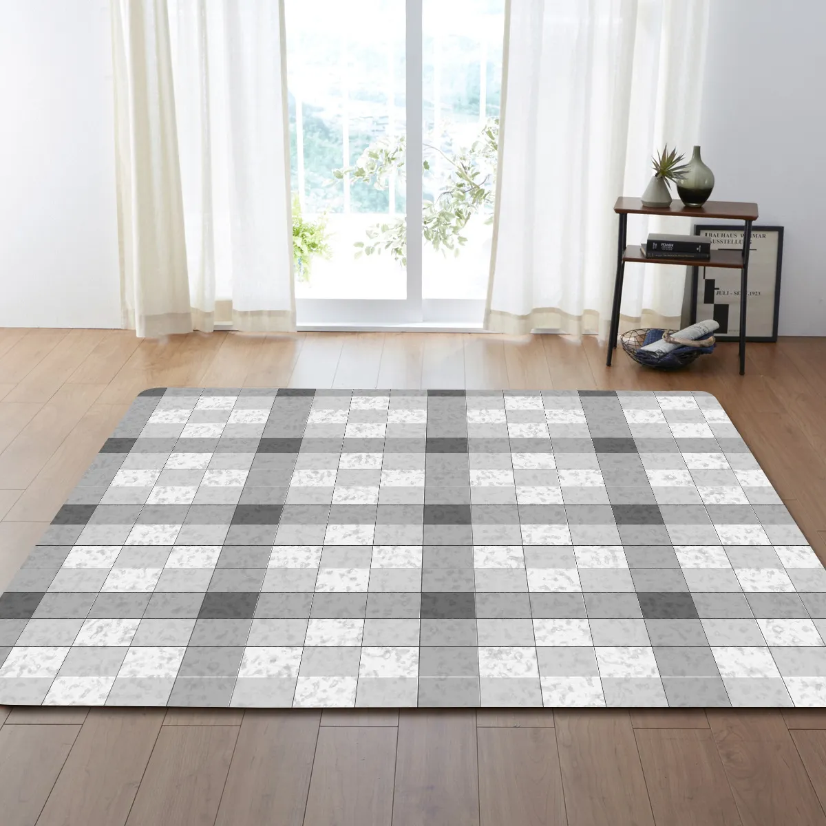 Checkered Area Rug Washable Entry Rug Geometric Plaid Living Room Throw Mat  Non-Slip Soft Bedside
