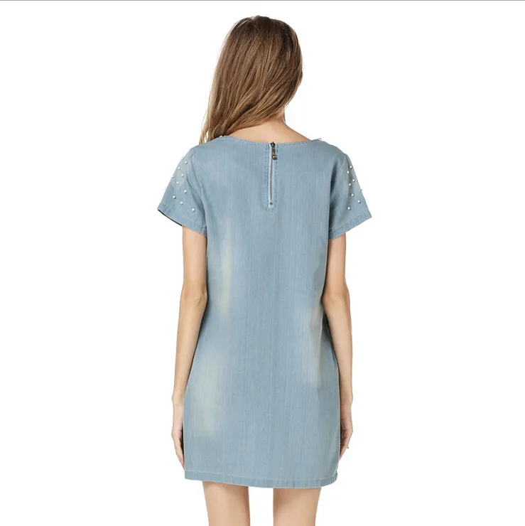 Plus Size Denim Dress for Women S-5XL Summer Short Sleeve Beaded Polka Dot  Crew Neck Above Knee Dress from Dhgate Basic & Casual Dresses - price 15.08