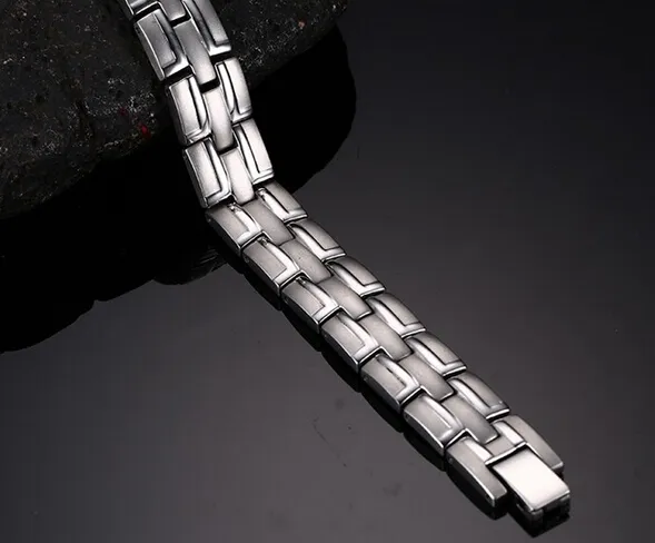 Moda classica uomo di alta qualità argento puro gioielli in acciaio inossidabile 316L terapia magnetica braccialetto salute ambientale braccialetto 8.26 ''