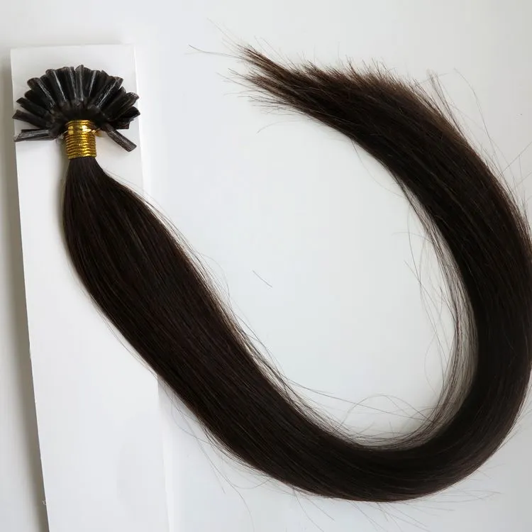 Qualidade superior 100g 100 Fios Pré ligado Prego U Dica Cabelo Extensões de cabelo Humano 18 20 22 24 polegadas # 2 / Darkest Marrom Cabelo Indiano Brasileiro