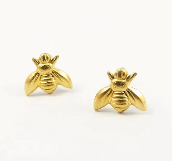 S021 Gold Silver Honey Bee Earrings Tiny Honeybee Stud örhängen Woodland Insect Fly Bird Honey Bumble Bee Studörhängen8413117