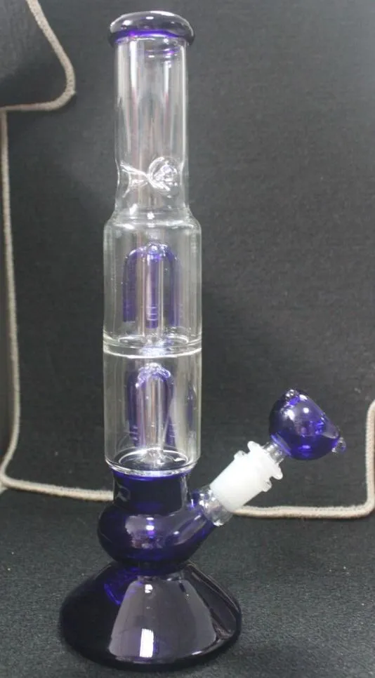 Wholesale - two function 4 Arm percolator glass bong glass water pipe blue glass smoking pipe with 19mm bowl and oil rig