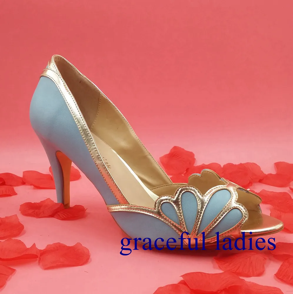 Scarpe da sposa blu reali 2016 Scarpe da sposa vintage Isabella Tacco smerlato Kitten PU Peep Toe Sandali su misura Pompe Sexy Scarpe eleganti da ballo