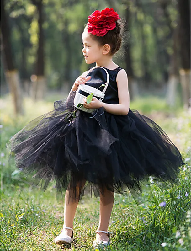 Robe de bal élégante et belle, longueur thé, robe à fleurs pour filles, robes sans manches en Satin et Tulle