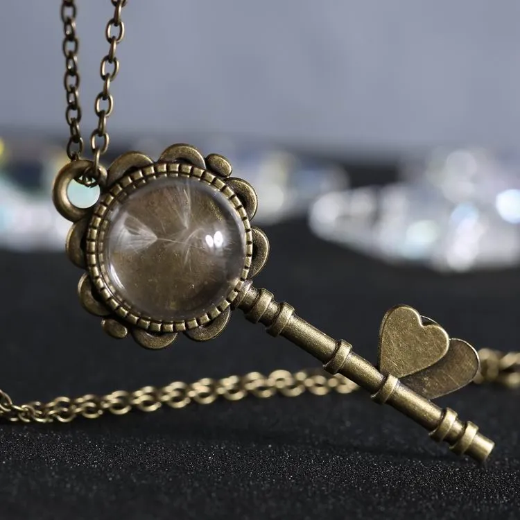 Mode vintage retro smycken halsband torkad maskros frö glas locket nyckel hängande halsband med 22 