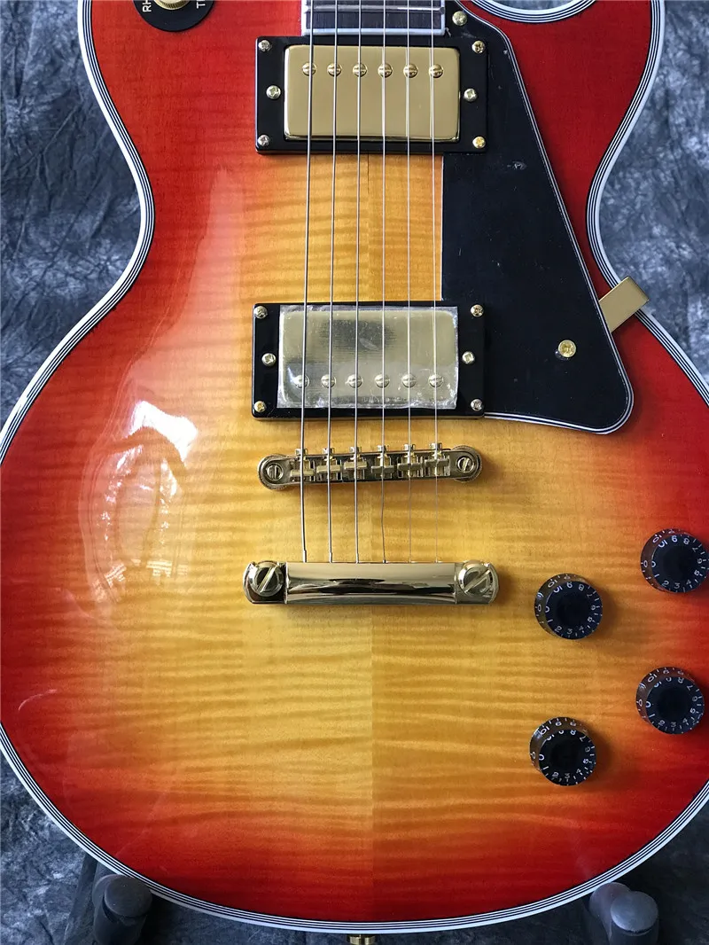 In Stock- Custom Electric Guitar in Cherry Burst Color met Flame Maple Top, Guitarra, zijn alle kleur beschikbaar, van hoge kwaliteit