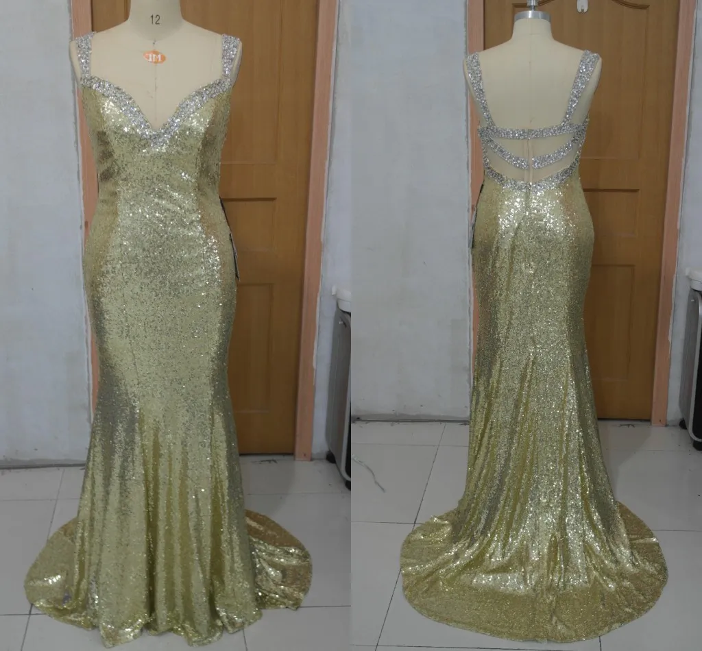 Sparkly Girl Light Gold Prom Klänningar Beaded Crystal With Rhinestone Sweetheart Floor Längd Sexig Sheath Evening Dress Fabric Bling Cheap