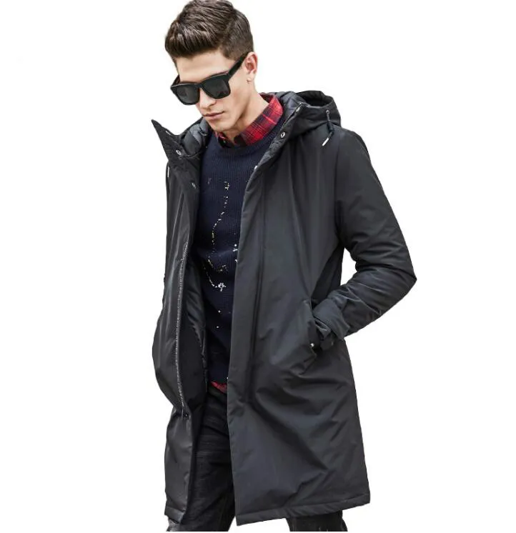 Marque longue hiver veste hommes marque vêtements mâle coton automne manteau nouveau top qualité noir vers le bas Parkas hommes