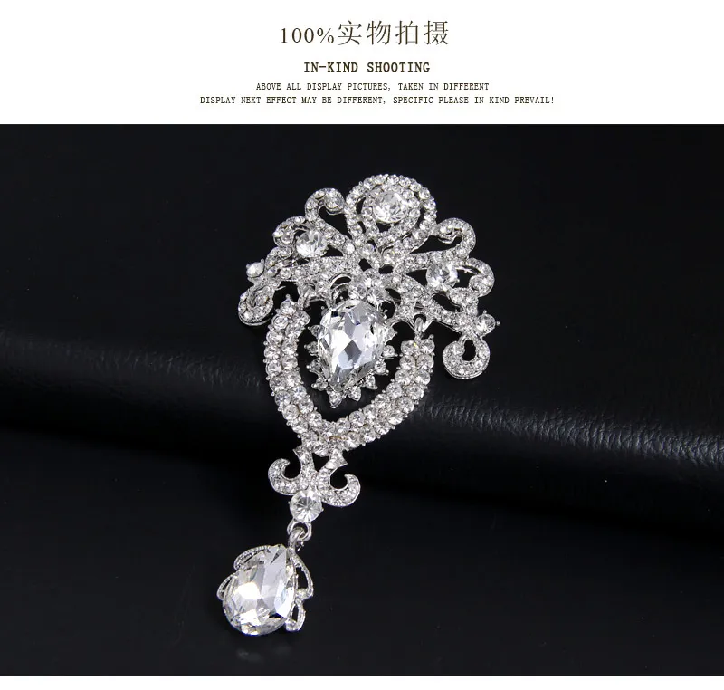 Vintage Crown Pin Crystal Dangle Brooch High-end Rhinestone Brooch Beautiful Pins For Women New 2016 Jewelry Accessories Bridal Wedding Bouq