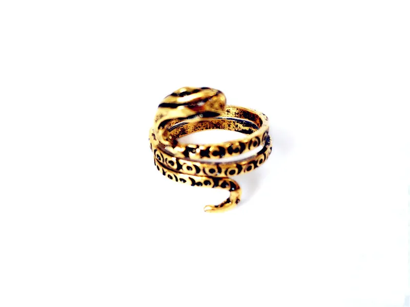 Modischer antiker flacher Schlangenring für Damen. Vintage-Stil, antiksilbervergoldete Ringe