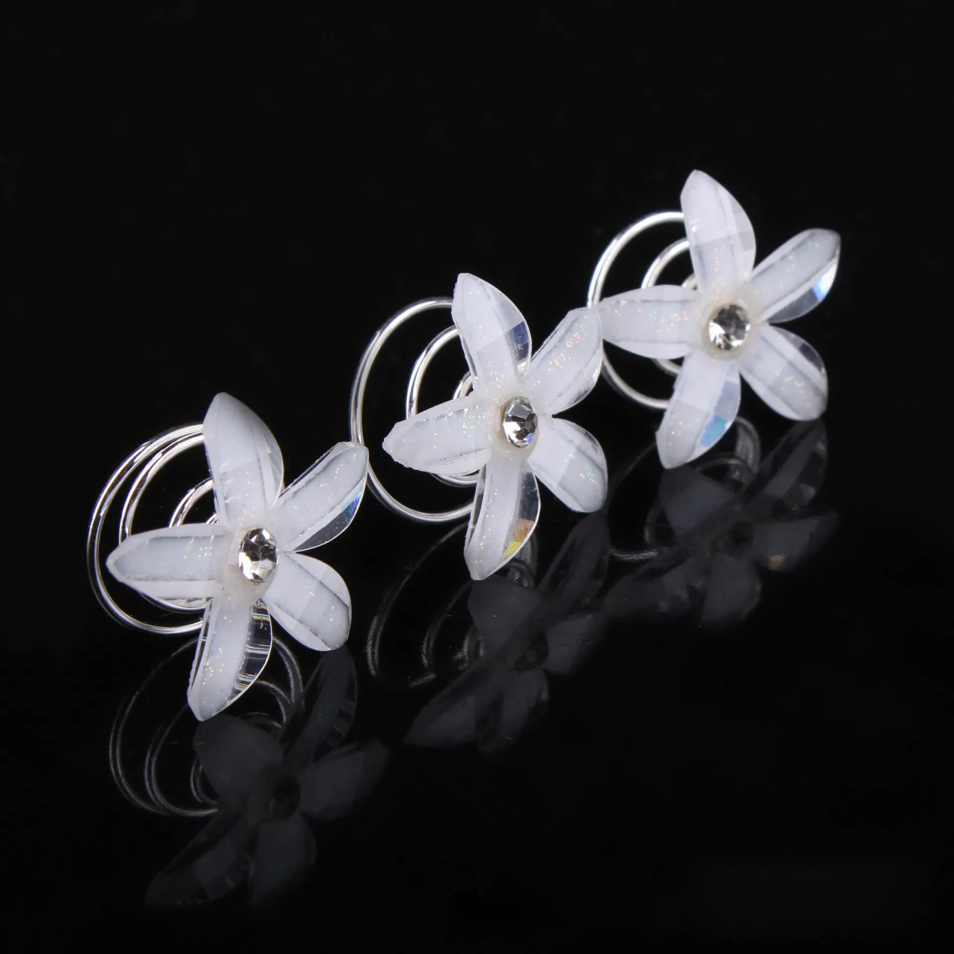 Wholesale 20 x Rhinestone Diamate Crystal Wedding Bridal Hair Spin Pins Twists Coils white resi Flower Swirl Spiral Hairpins Fashion Jewelry