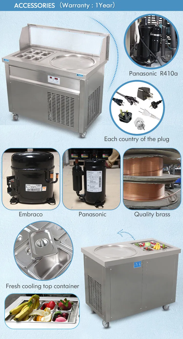 Free shipment to door ETL CE kitchen equipment fry ice cream roll machine with 6 precooling buckets