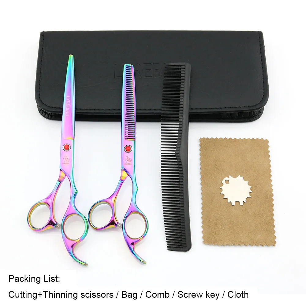 YREBIRD Rainbow Hair Cutting And Thinning Scissors Set 7 Inch And 6.5