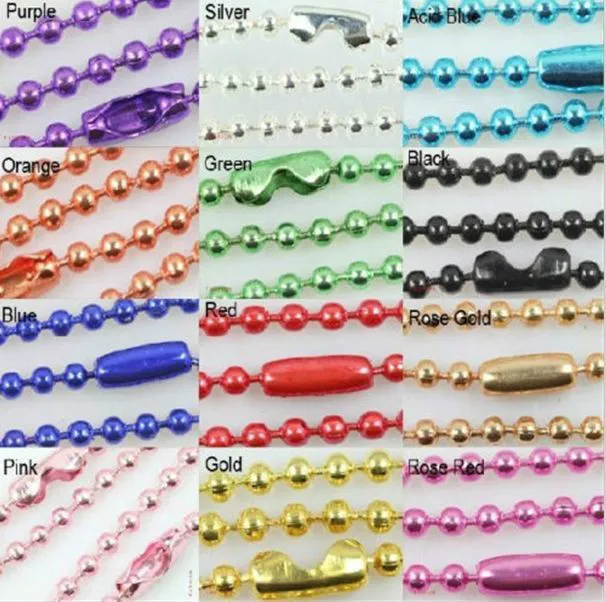 Vente en gros - Livraison Gratuite 2.4mm 70cm Boule Perles Collier Chaîne Noir Rose Bleu Mixte Chaînes 12-Couleurs