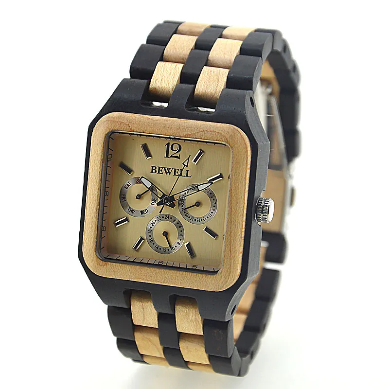 Hommes classiques en bois tendu cadran carré vigne élégante rouge en bois de santal rouge masculine montre pour la semaine de papa date de fenêtre en bois montres en bois 3145282