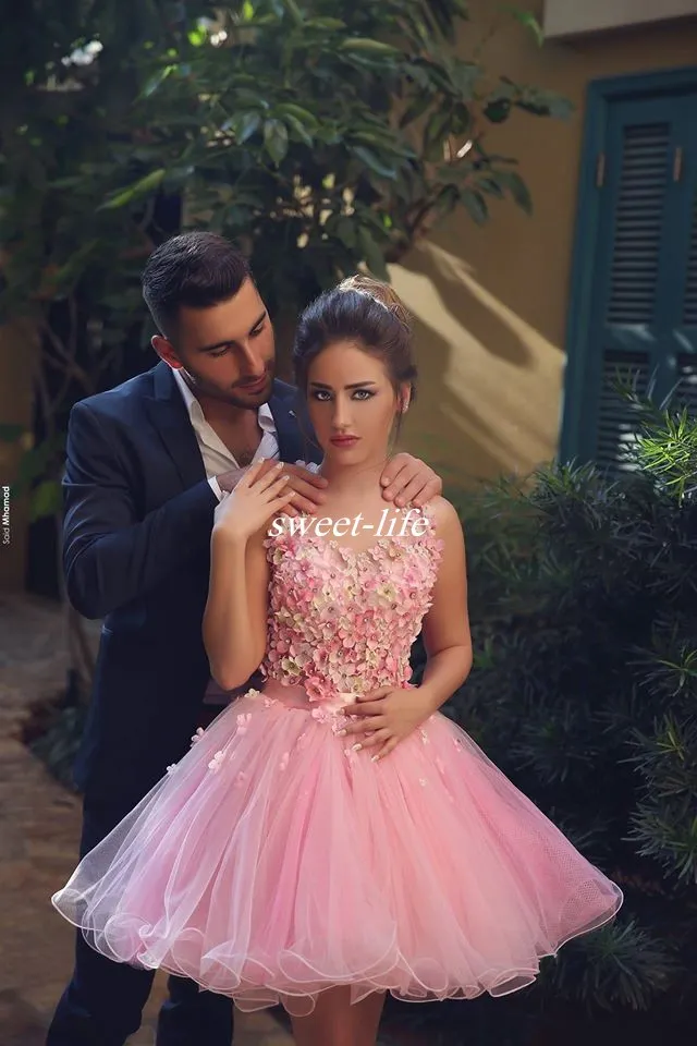 Cute Short Prom Dresses Ball Gown Tulle Handmade Flower Bead Backless Halter Mini 2019 Cheap 8th Grade Homecoming Party Dresses5273256