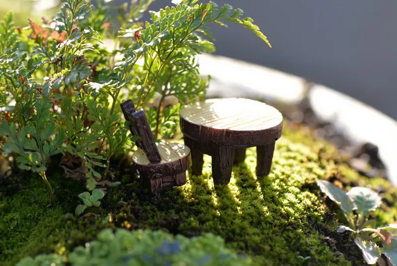 Vintage Table Chair Arts and Crafts Fairy Garden Decoration Terrarium Mini Figurines Miniatures Resin Craft Home Decor