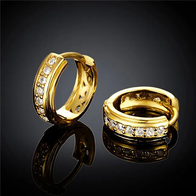 Haute qualité 18K plaqué or CZ diamant petit cerceau boucles d'oreilles Livraison gratuite mode bijoux cadeau de mariage pour femme