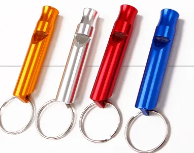 Mini outdoor Survival Key Chain Camping hiking Emergency Whistle Aluminum Whistle Dogs For Training With Keychain