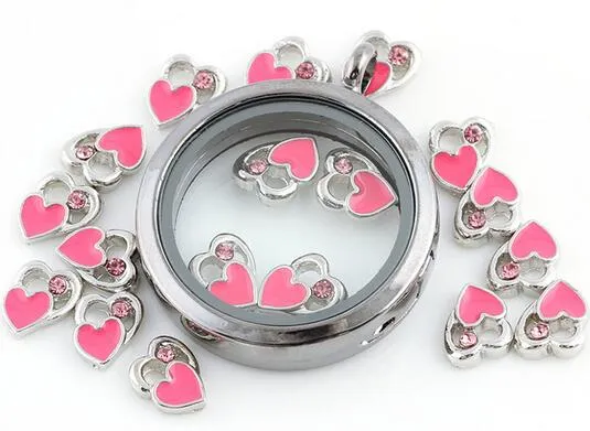 20st / mycket rosa hjärta legering flytande locket charms passform för DIY magnetisk glas levande minne Locket bästa present