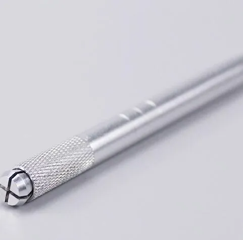 Silver Aluminum Professional Manual Tattoo Pen Permanent Makeup Tattooing Pen 3D Eyebrow Embroidery MicroBlading Pen