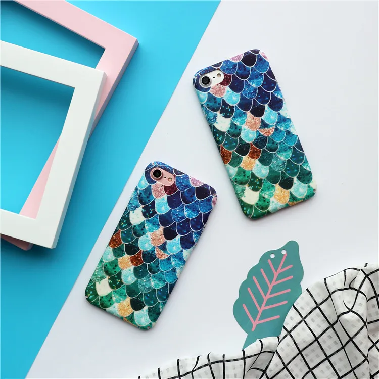 Sereia 3d escalas de peixes case para iphone x case para 6 6 plus 7 7 além de telefone luminosa tampa traseira com caixa de embalagem de papel kraft