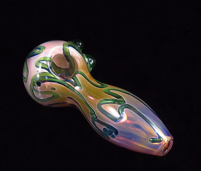 WSC-1018 glass smoking pipes hand blown heady smoke for dry herb COLORED TOBACCO spoon pipe 105MM