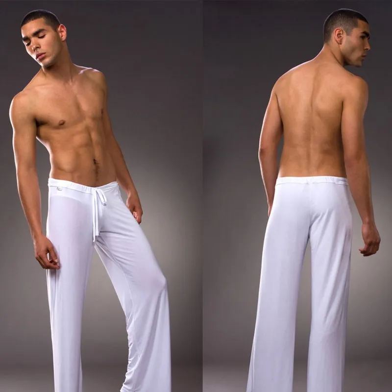 New Fashion men Sleep Bottoms America pajamas sexy yoga pants soft silk comfortable sheer nightgown trousers240J