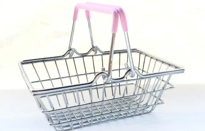 Mini Supermarket Shopping Cart Kids Toy Desktop Cosmetic Sundries Organizer Iron Storage Basket 3 Sizes