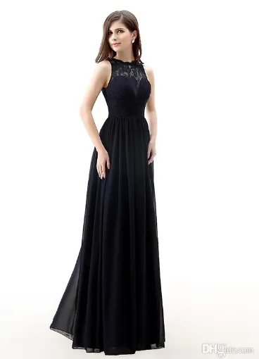 2019 Navy Blue Bridesmaid Dresses Chiffon Long Floor Längd Empire Waist Maid of Honor Jewel Neck Sheer Zipper Lace Back Honor Bridal Gowns