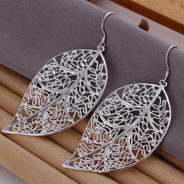 Boucles d'oreilles à feuilles suspendues en argent sterling plaquées neuves DFMSE128, boucles d'oreilles pendantes en argent 925 pour femmes 10 paires beaucoup