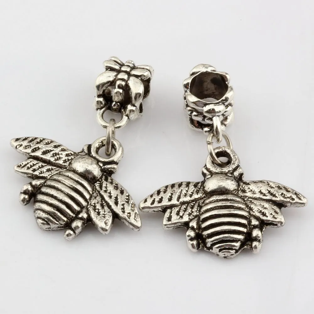 100 sztuk Antique Silver Bees Charms Urok Wisiorek Dla Biżuterii Bransoletka Naszyjnik DIY Akcesoria 28 * 21mm