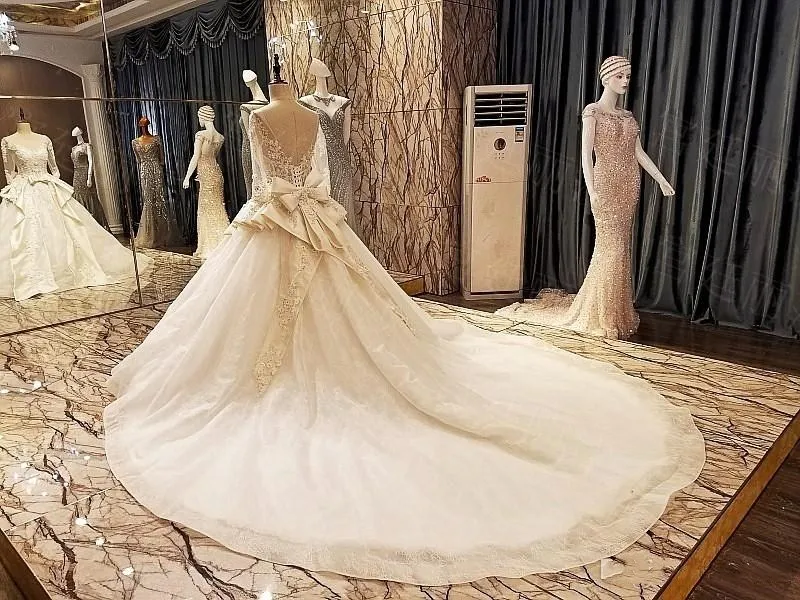 2018 зима осень снег сад v шеи бальное платье с длинными рукавами кристаллы галстук свадебные платья западные свадебные свадебные платья