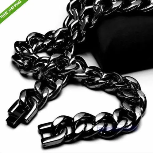 Bling Beste Kwaliteit Zwart Plated Rvs Curban Curb Chain Ketting 15 Mm 24 ''Zware Enorme Voor Mannen geweldige Geschenken